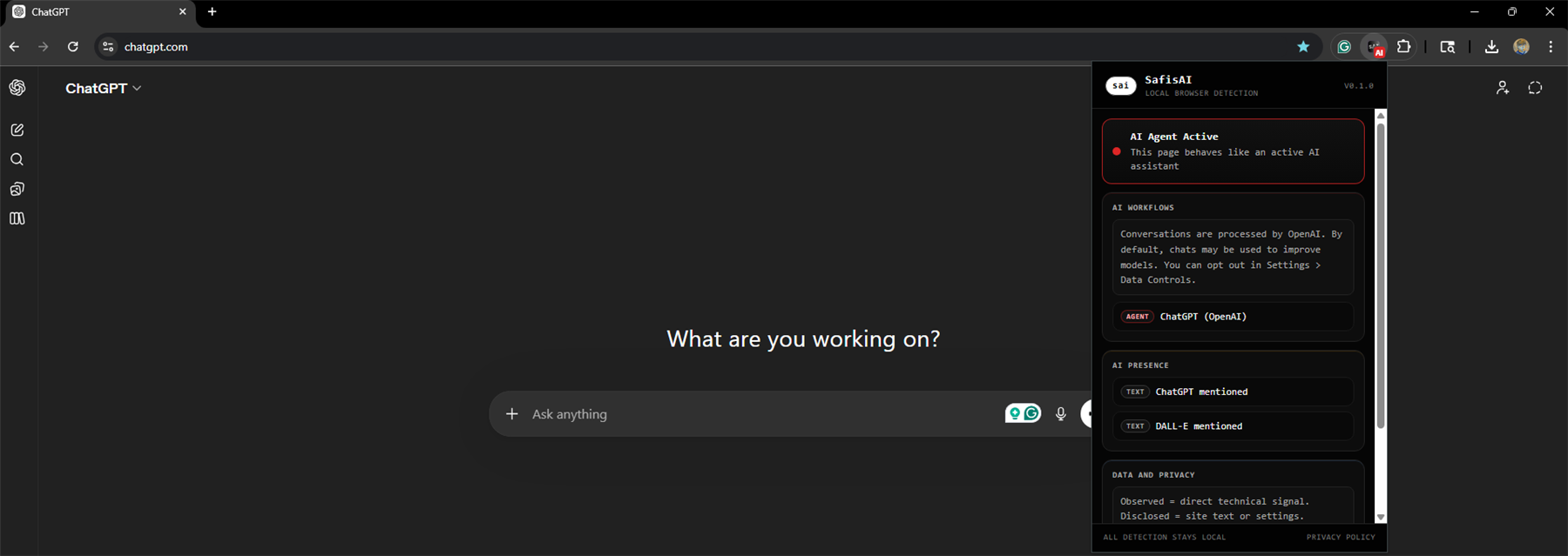The SafisAI popup